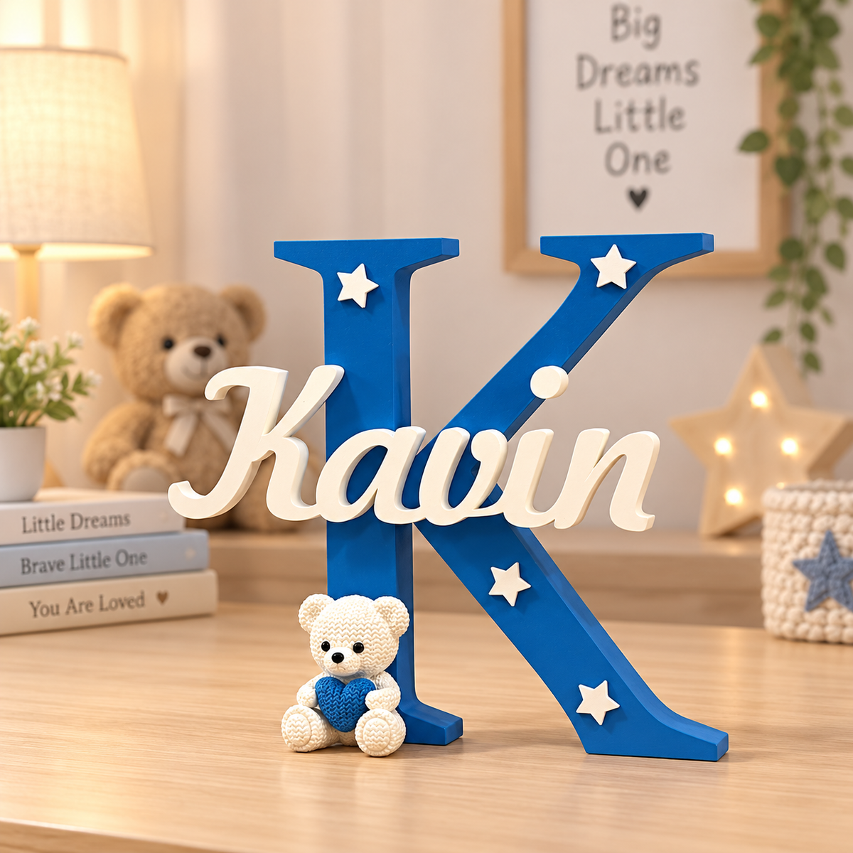 3D Sign With Teddy Bear And Stars